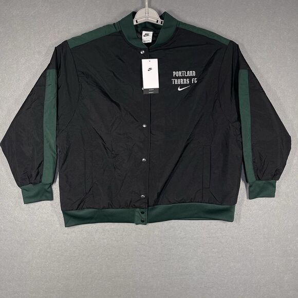 Portland Thorns Jacket Womens Large Black Green Woven Taffeta Lining Oversized - Picture 1 of 13